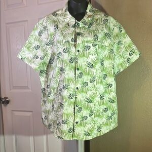 Green and White Tropical Casual Button Down Shirt
